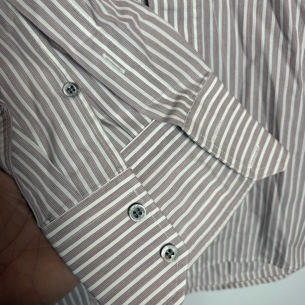 Gucci Mens L/S Button Up Dress Shirt Brown White Striped Made in Italy MOP Sz 16